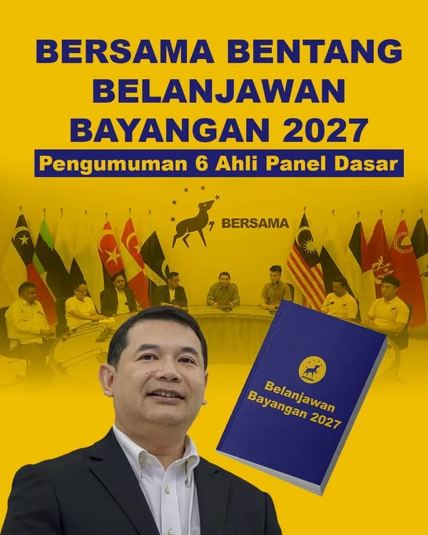 Poster asal BERSAMA mengenai Belanjawan Bayangan 2027 dan pengumuman enam ahli Panel Dasar, dikongsi oleh Rafizi Ramli.